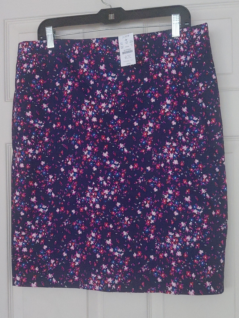 J. Crew Navy Floral Pencil Skirt with Pink & Blue Accents Multicolor S 14 Lined